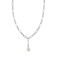 White Edison Pearl Fancy 8.38 ctw Necklace in Rhodium Over Sterling Silver 18-20 Inches
