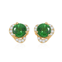 Certified & Appraised Luxoro AAA Tsavorite Garnet and I2 Diamond 1.30 ctw Earrings in 14K Yellow Gold