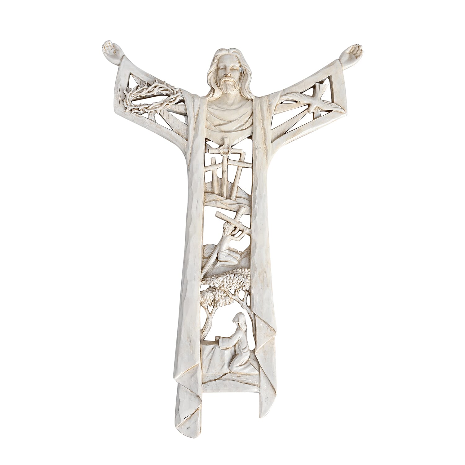 Decorative Jesus Christ Carved Wall Hanging Cross (10.2")