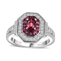 TLV Ofiki Rubellite, Moissanite Ring in Platinum Over Sterling Silver (Size 7.0) 1.40 ctw