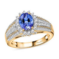Tanzanite and White Zircon Ring in Vermeil Yellow Gold Over Sterling Silver (Size 7.0) 2.25 ctw