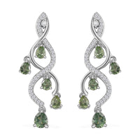 Andranomaro Green Apatite and White Zircon Dropping Vine Earrings in Rhodium Over Sterling Silver 2.50 ctw