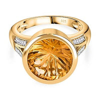 Brazilian Citrine and White Zircon 6.13 ctw Ring in Vermeil Yellow Gold Over Sterling Silver (Size 9)
