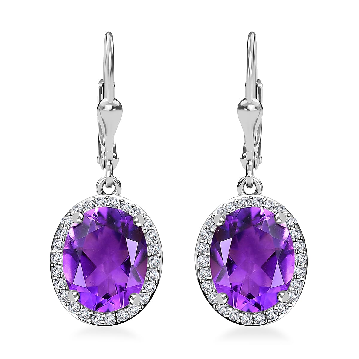 Premium Moroccan Amethyst, White Zircon Lever Back Earrings in Platinum Over Sterling Silver 5.20 ctw