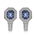 TLV Ceylon Blue Sapphire, Moissanite Earrings in Platinum Over Sterling Silver 2.20 ctw - Sticky add to cart bar