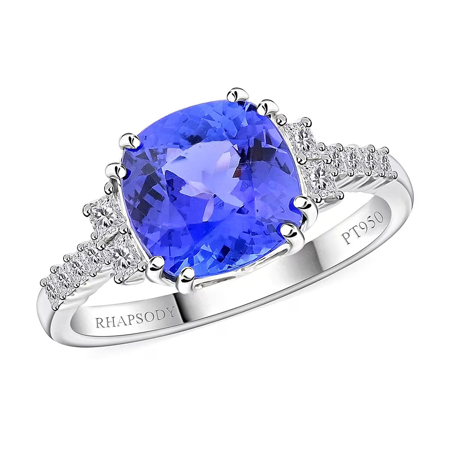 Certified & Appraised Rhapsody 950 Platinum AAAA Tanzanite and E-F VS Diamond Ring (Size 6.0) 5 Grams 4.00 ctw With Free Tanzanite Book