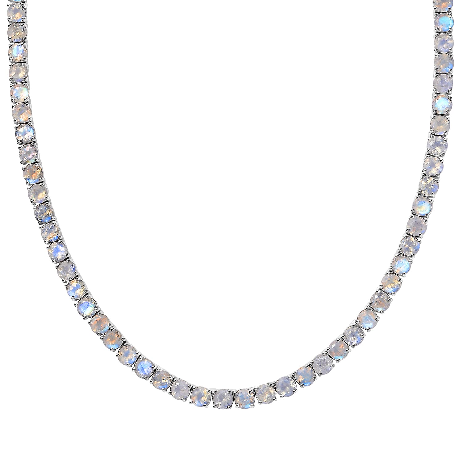 Moon Glow Moonstone and White Zircon Tennis Necklace 18 Inches in Rhodium Over Sterling Silver 45.60 ctw