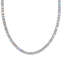 Moon Glow Moonstone and White Zircon Tennis Necklace 18 Inches in Rhodium Over Sterling Silver 45.60 ctw