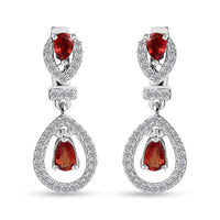Sanguine Sapphire and White Zircon Drop Earrings in Rhodium Over Sterling Silver 1.30 ctw