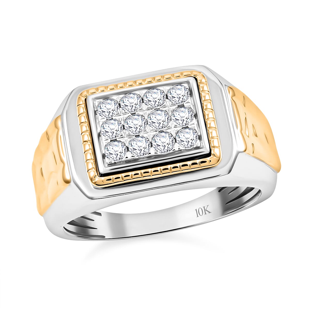 10K White and Yellow Gold Diamond Men's Ring 8.80 Grams 0.50 ctw