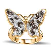 Yellow Diamond (IR) Accent Butterfly Ring in 18K YG Plated (Size 5.0)