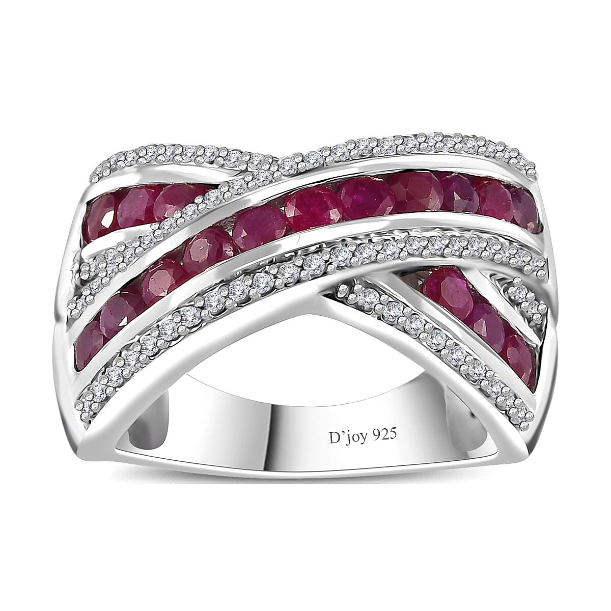 Premium Mozambique Ruby and White Zircon Ring in Rhodium Over Sterling Silver 2.20 ctw