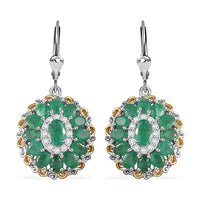 TLV Kagem Zambian Emerald, White Zircon Lever Back Earrings in 18K Vermeil YG and Rhodium Over Sterling Silver 5.30 ctw