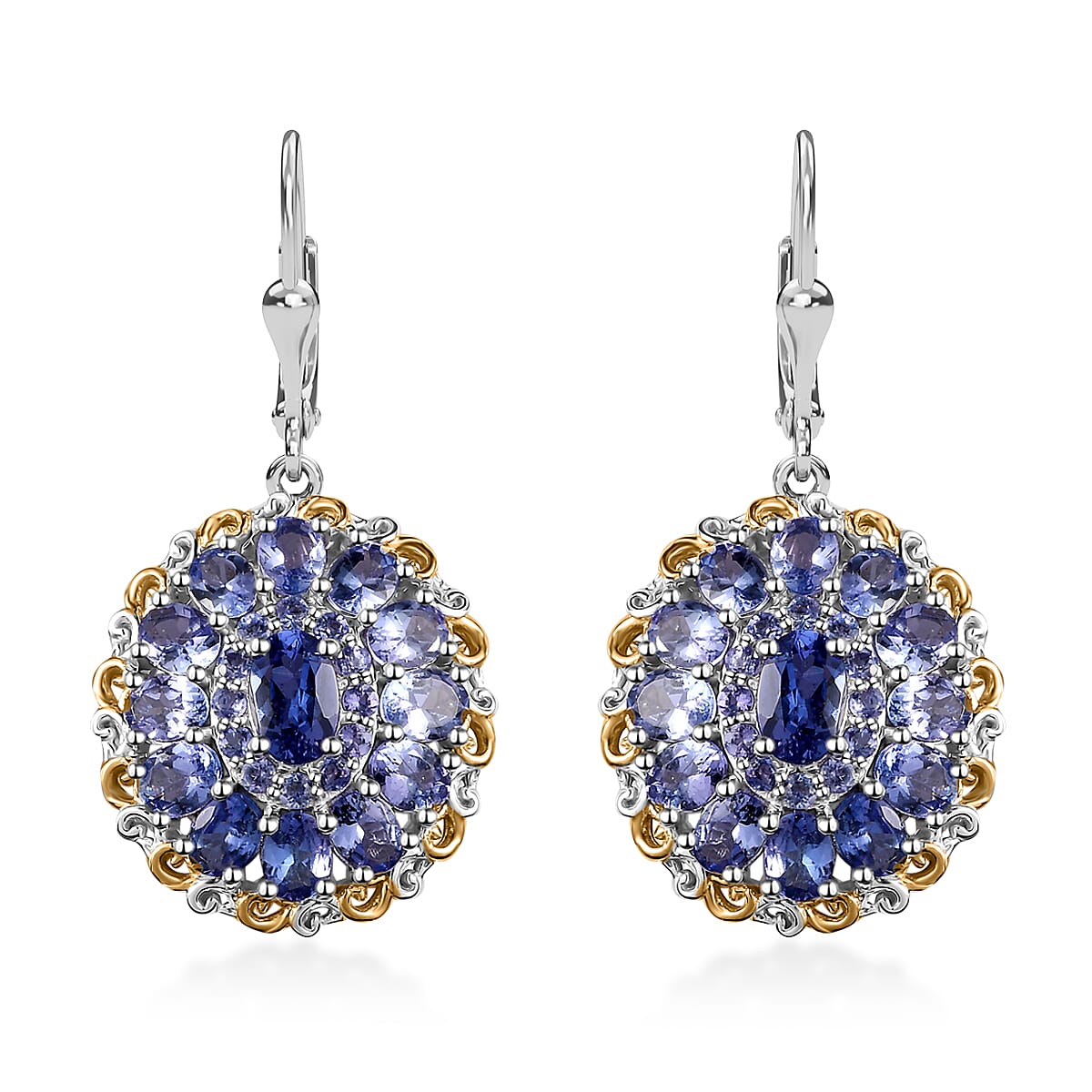 Tanzanite Lever Back Earrings in 18K Vermeil Yellow Gold and Rhodium Over Sterling Silver 5.70 ctw
