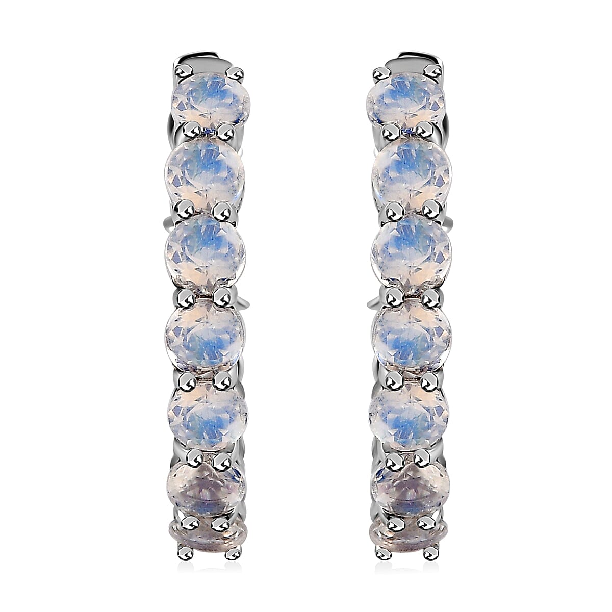 Moon Glow Moonstone Hoop Earrings in Rhodium Over Sterling Silver 2.50 ctw
