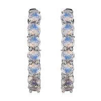 Moon Glow Moonstone Hoop Earrings in Rhodium Over Sterling Silver 2.50 ctw