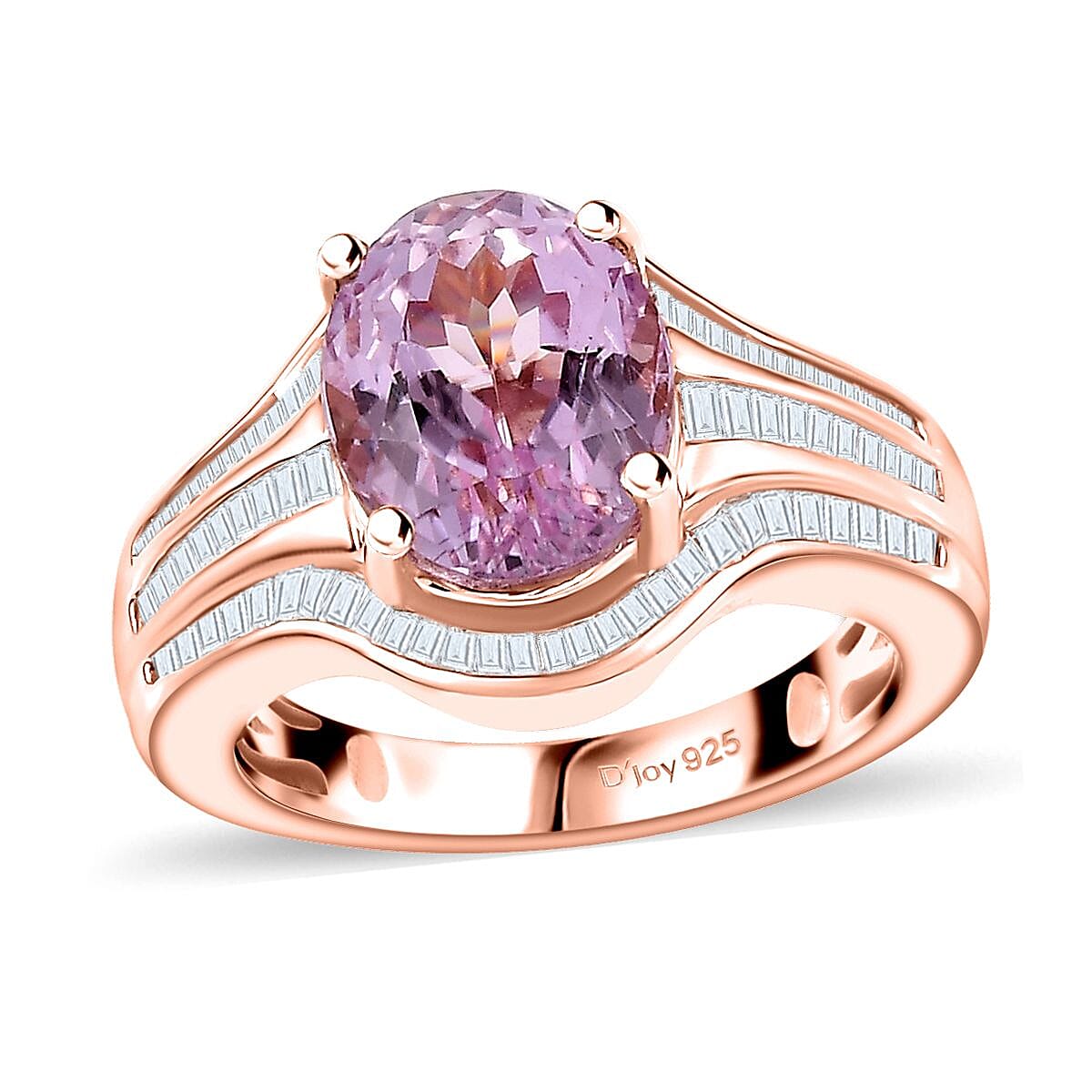 Premium Martha Rocha Kunzite, Diamond (0.60 cts) Ring in 18K Vermeil RG Over Sterling Silver (Size 5.0) 4.35 ctw
