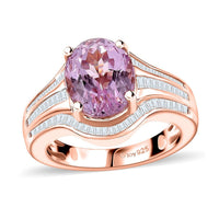 Premium Martha Rocha Kunzite, Diamond (0.60 cts) Ring in 18K Vermeil RG Over Sterling Silver (Size 5.0) 4.35 ctw