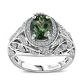 Premium Natural Green Apatite, White Zircon Ring in Rhodium Over Sterling Silver (Size 6.0) 2.50 ctw - Sticky add to cart bar