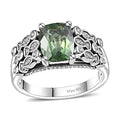 Premium Natural Green Apatite and Moissanite Ring in Rhodium Over Sterling Silver 2.50 ctw - Sticky add to cart bar