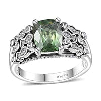 Premium Natural Green Apatite and Moissanite Ring in Rhodium Over Sterling Silver 2.50 ctw