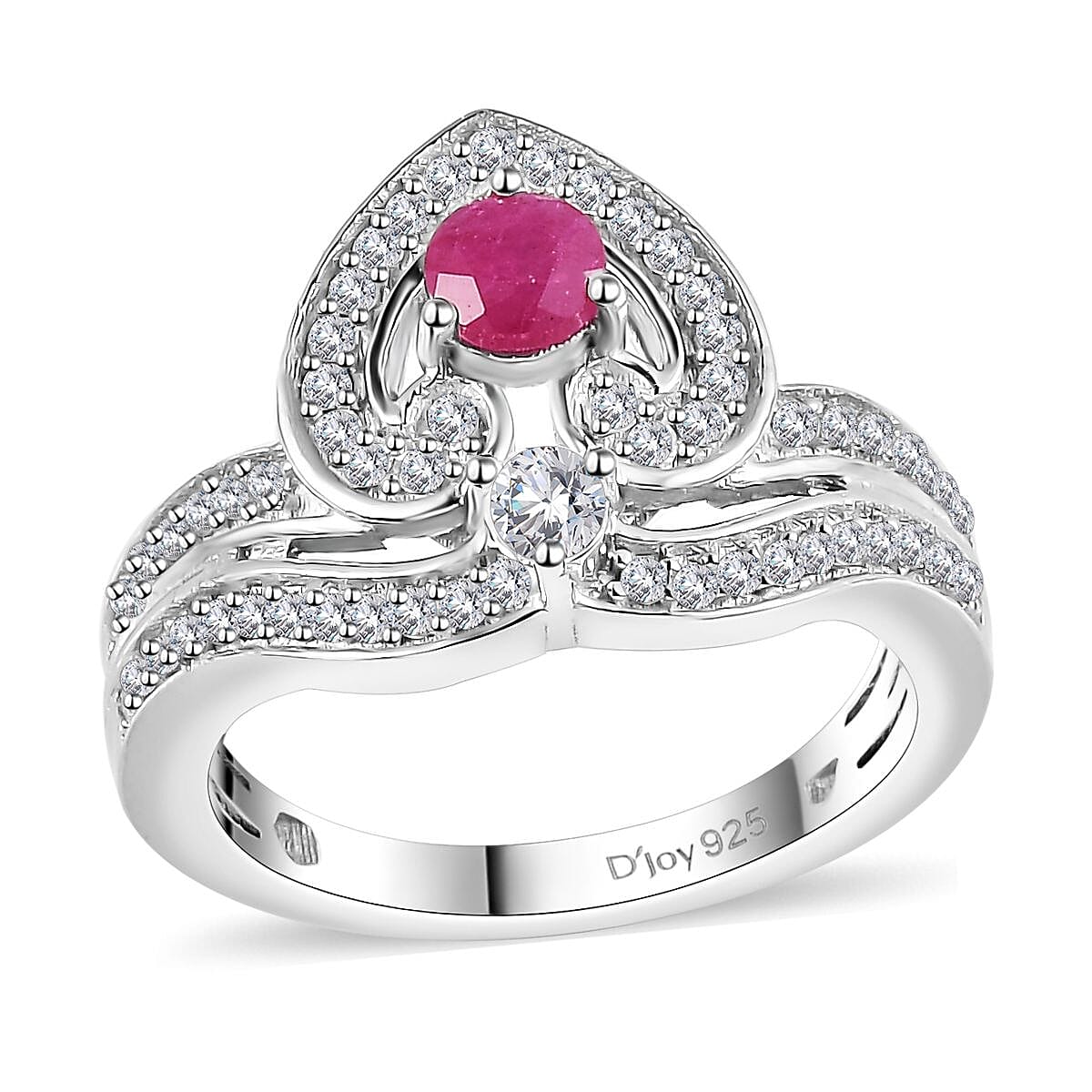Premium Montepuez Ruby and White Zircon Ring in Rhodium Over Sterling Silver 1.00 ctw