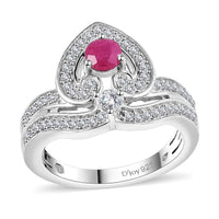 Premium Montepuez Ruby and White Zircon Ring in Rhodium Over Sterling Silver 1.00 ctw