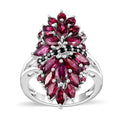 Orissa Rhodolite Garnet, Thai Black Spinel Floral Ring in Rhodium Over Sterling Silver (Size 5.0) 4.65 ctw - Sticky add to cart bar
