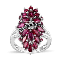 Orissa Rhodolite Garnet, Thai Black Spinel Floral Ring in Rhodium Over Sterling Silver (Size 5.0) 4.65 ctw