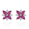 Montepuez Ruby and Moissanite Art Deco Earrings in Rhodium Over Sterling Silver 1.00 ctw - Sticky add to cart bar