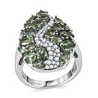 Premium Natural Green Apatite and White Zircon Ring in Rhodium Over Sterling Silver 4.30 ctw