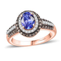 AAA Tanzanite, Natural Champagne and White Diamond Ring in 18K Vermeil Rose Gold Over Sterling Silver (Size 5.0) 1.60 ctw - Sticky add to cart bar