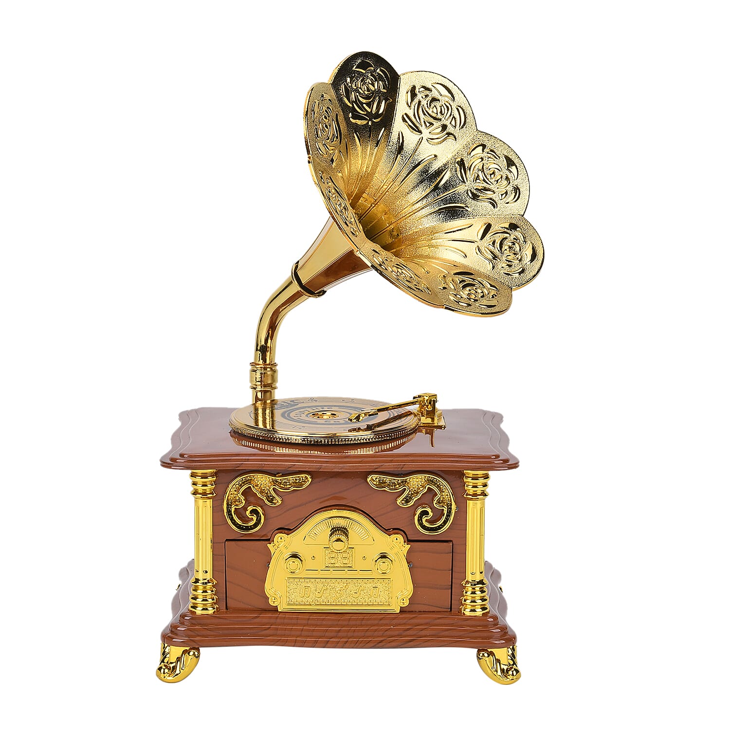 Retro Phonograph Music Box with Drawer (5.12"x4.33"x8.66") (Battery not Included)
