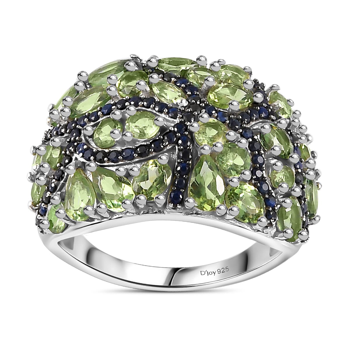 Premium Natural Green Apatite, Blue Sapphire Ring in Rhodium Over Sterling Silver (Size 5.0) 5.40 ctw