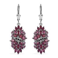 Orissa Rhodolite Garnet and Thai Black Spinel Mums Flower Earrings in Rhodium Over Sterling Silver 6.35 ctw