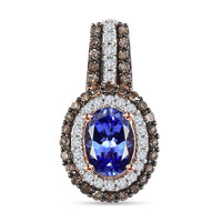 AAA Tanzanite, Natural Champagne and White Diamond Double Halo Pendant in 18K Vermeil Rose Gold Over Sterling Silver 1.40 ctw