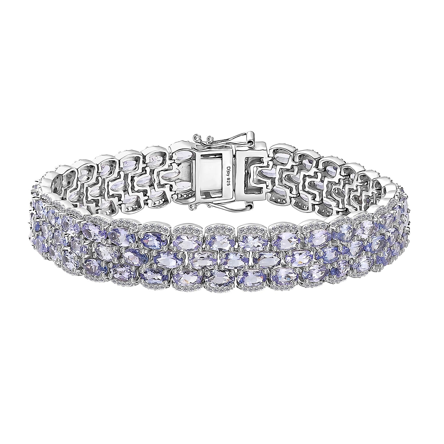 D'Joy Tanzanite and White Zircon 25.50 ctw Forget Me Not Garland Bracelet in Rhodium Over Sterling Silver (7.25 In)