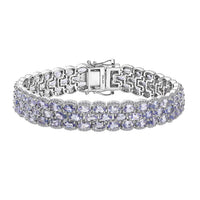 D'Joy Tanzanite and White Zircon 25.50 ctw Forget Me Not Garland Bracelet in Rhodium Over Sterling Silver (7.25 In)
