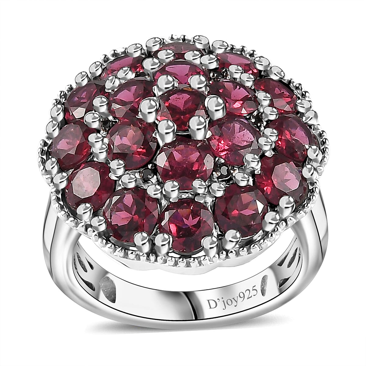 Orissa Rhodolite Garnet, Thai Black Spinel Floral Ring in Rhodium Over Sterling Silver (Size 5.0) 6.10 ctw
