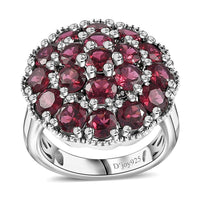 Orissa Rhodolite Garnet, Thai Black Spinel Floral Ring in Rhodium Over Sterling Silver (Size 5.0) 6.10 ctw