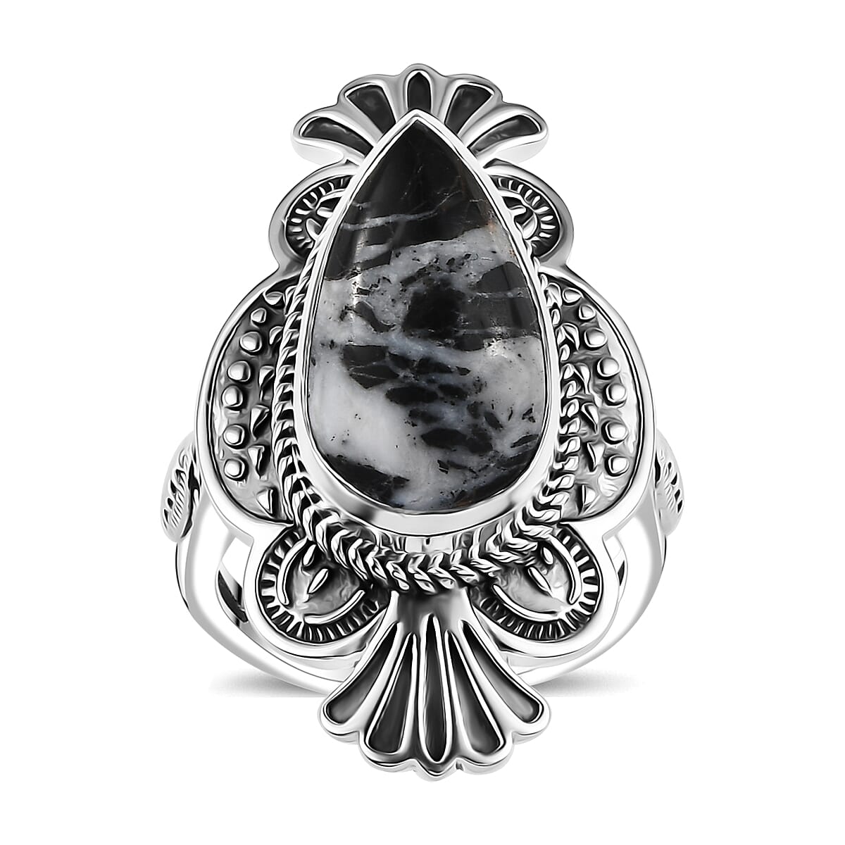 Artisan Crafted Premium White Buffalo Ring in Black Oxidized Sterling Silver (Size 6.0) 8.25 ctw