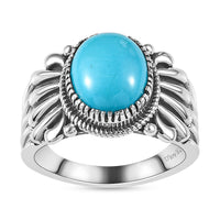 Vintage Sleeping Beauty Turquoise Solitaire Ring in Sterling Silver (Size 6.0)