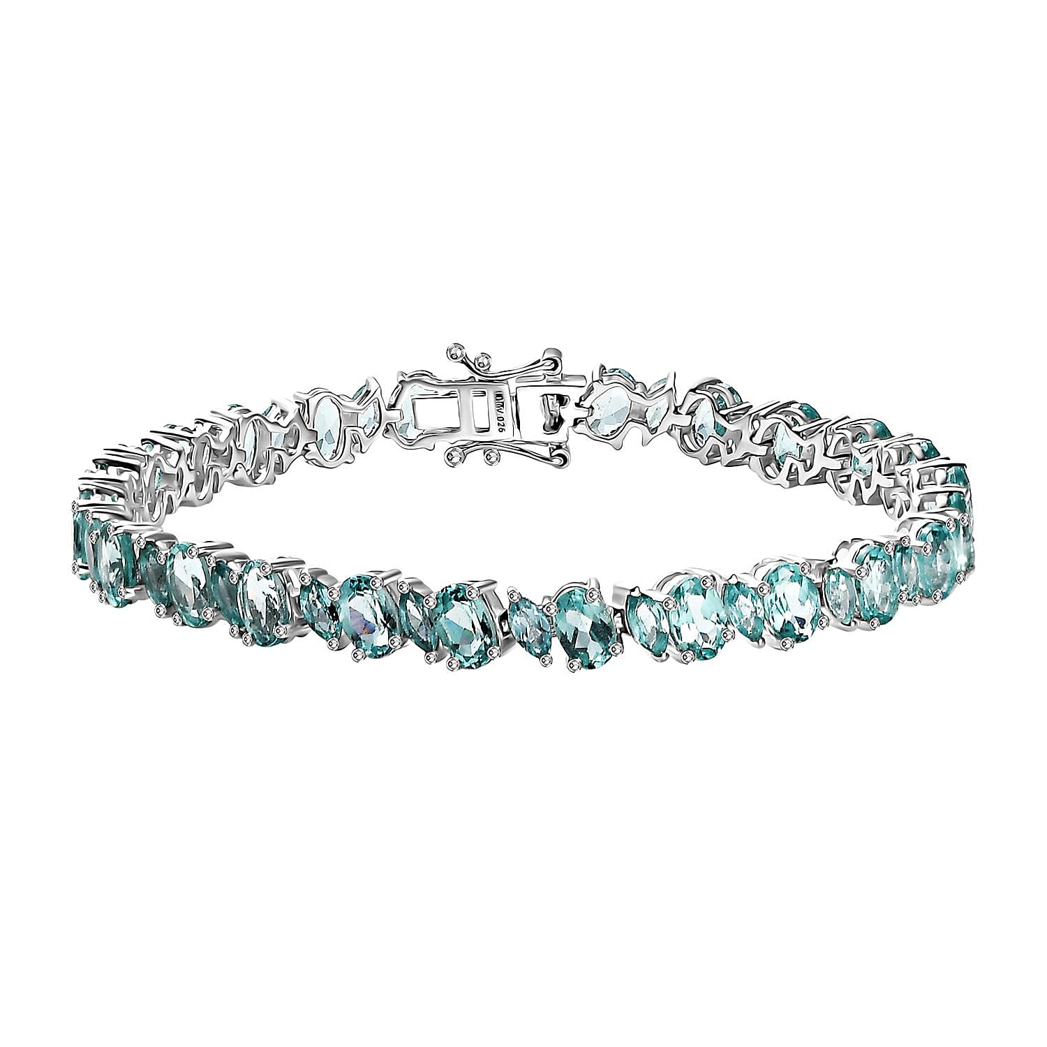 Natural Green Apatite 14.75 ctw Waves Bracelet in Rhodium Over Sterling Silver (7.25 In)