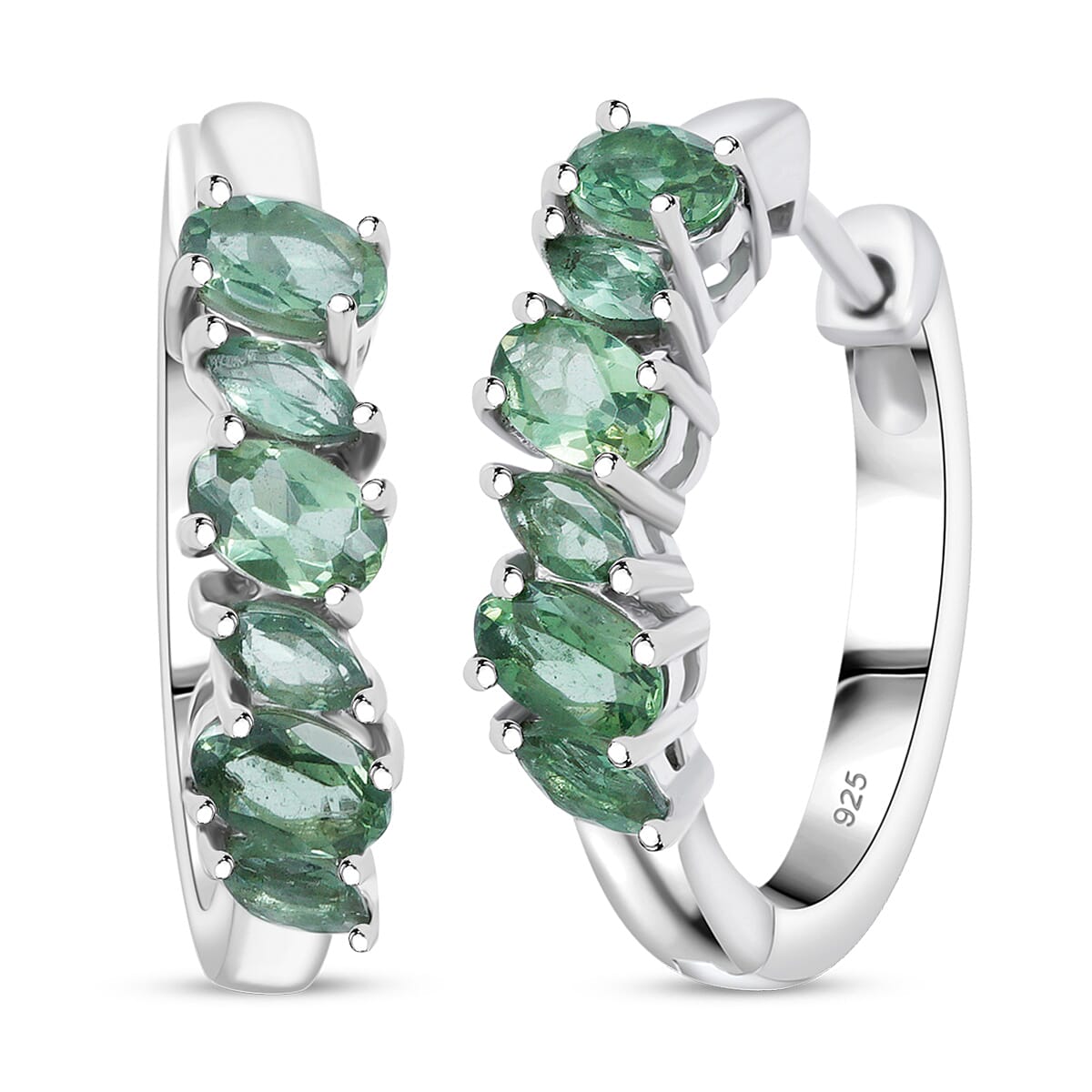 D'Joy Natural Green Apatite 2.00 ctw Sea Waves Hoop Earrings in Rhodium Over Sterling Silver