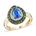 Kashmir Kyanite, Multi Gemstone Double Halo Ring in 18K Vermeil YG Over Sterling Silver (Size 6.0) 2.00 ctw - Sticky add to cart bar