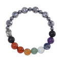 Seven Chakra 10mm Terahertz with Shungite 114.00 ctw Beaded Stretch Bracelet in Silvertone - Sticky add to cart bar