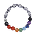 Seven Chakra 10mm Terahertz Fancy-Shaped with Shungite Beaded 110.00 ctw Stretch Bracelet in Silvertone - Sticky add to cart bar