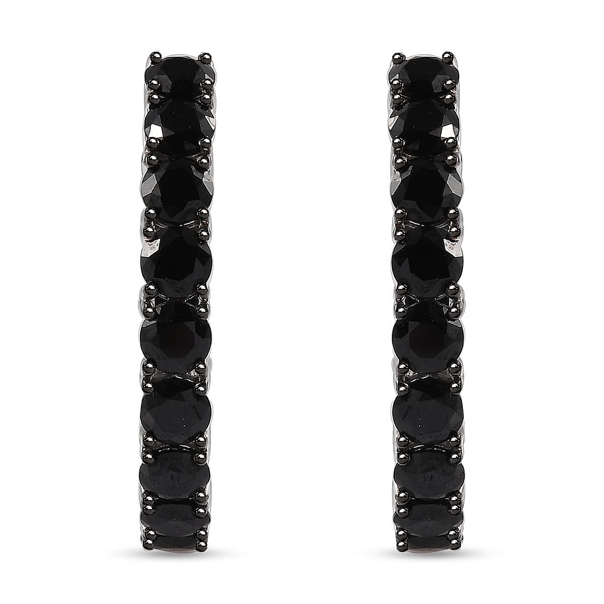 Thai Black Spinel Inside-Out Hoop Earrings in Rhodium Over Sterling Silver 9.25 ctw