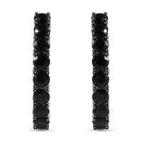 Thai Black Spinel Inside-Out Hoop Earrings in Rhodium Over Sterling Silver 9.25 ctw