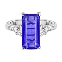 Tanzanite Color Quartz and White Zircon Ring in Rhodium Over Sterling Silver (Size 6.5) 5.95 ctw
